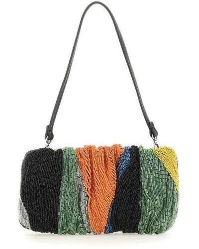 Staud Scotty Shearling-fleece Shoulder Bag In Beige Multi