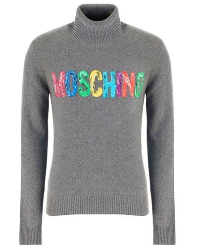 Moschino Painted Logo Turtleneck Sweater - Grey
