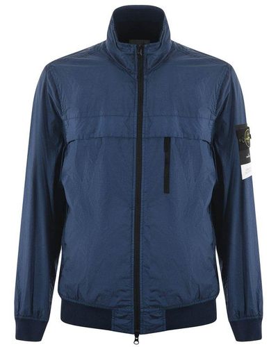 Stone Island Logo Patch Zip-up Jacket - Blue