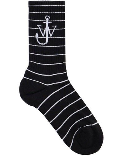 JW Anderson Anchor Logo Intarsia Striped Socks - Black