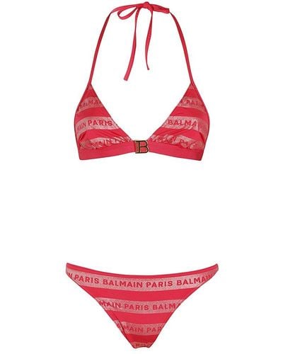 Balmain Logo Printed Bikini Suit - Red