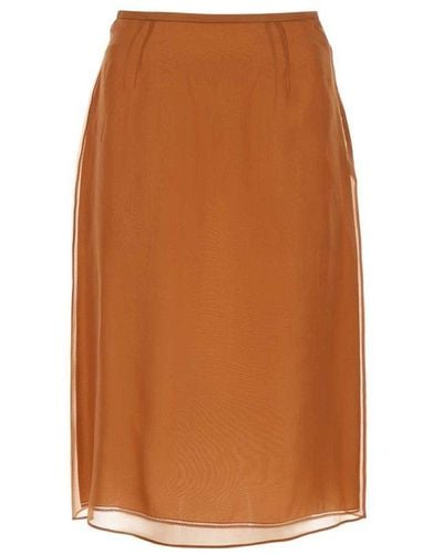 Prada Double Layer Semi-sheer Midi Skirt - Brown