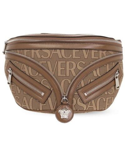 Versace Allover Logo Printed Belt Bag - Brown