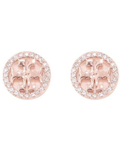 Tory Burch Circle-stud Crystal Logo Earrings - Pink