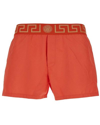 Versace Greca Border Elasticated Waistband Swim Shorts - Red
