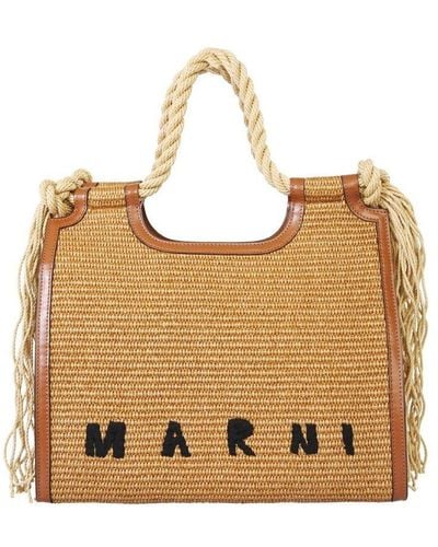 Marni Marcel Frayed-detailed Top Handle Bag - Natural