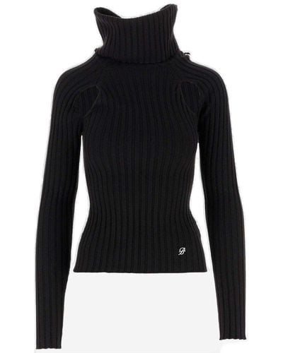 Blumarine Ribbed-knit Roll-neck Cut-out Sweater - Black