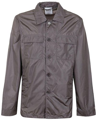 Aspesi Spread-collared Buttoned Shirt Jacket - Grey