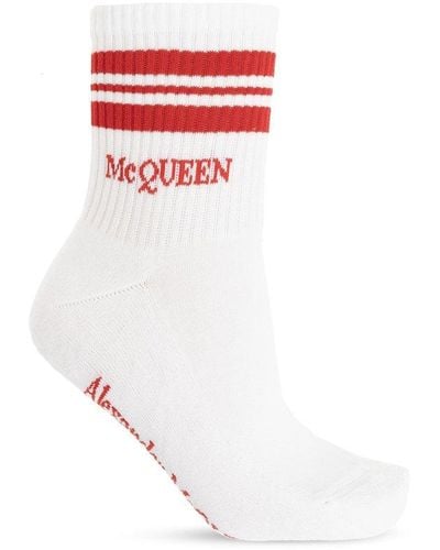 Alexander McQueen Cotton Socks With Logo, - White