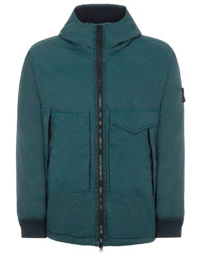 Stone Island Compass Patch Zip-up Padded Jacket - Green