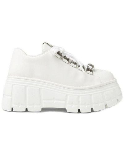 Miu Miu Lace Up Platform Shoes - White