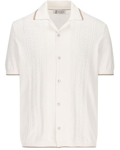 Brunello Cucinelli Contrasted-trim Knitted Shirt - White