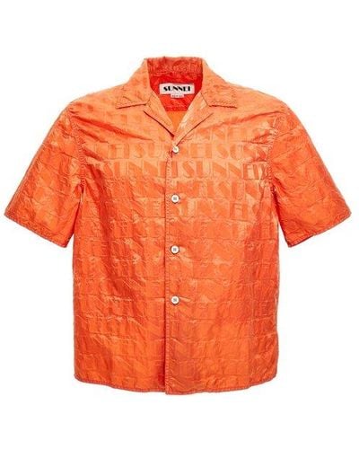 Sunnei Short-sleeved Regular Fit Satin Shirt - Orange