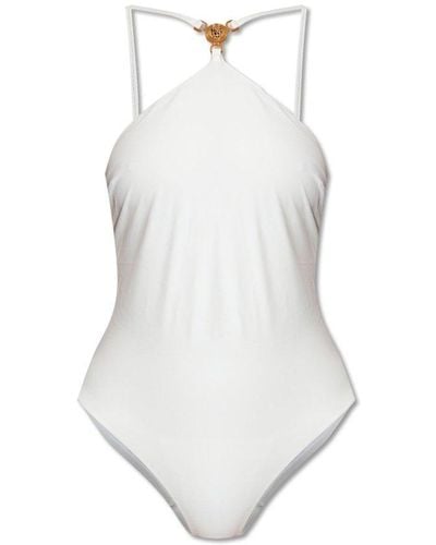Versace Medusa Head Logo Plaque Scoop-back Swimsuit - White