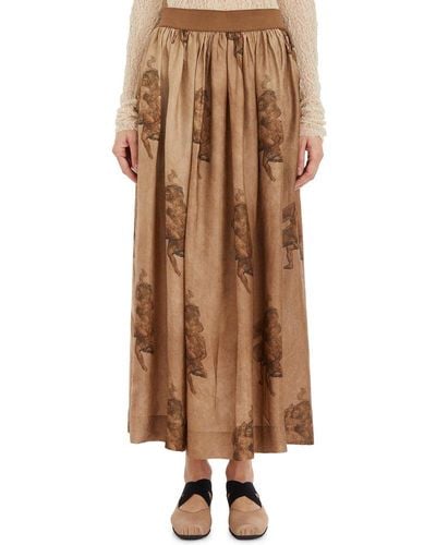 Uma Wang Printed Pleat Gillian Skirt - Brown