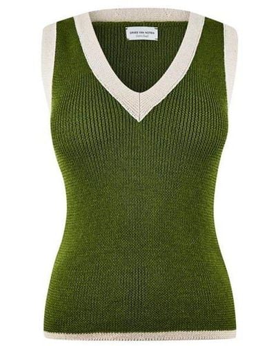 Dries Van Noten V-neck Knit Top - Green