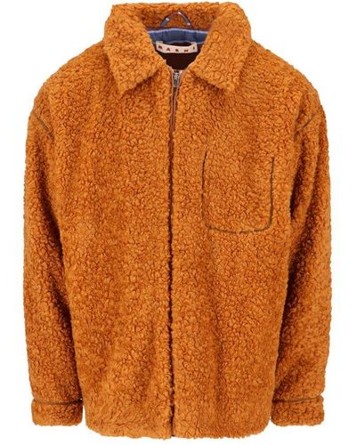 Marni Zipped Long-sleeved Teddy Jacket - Orange