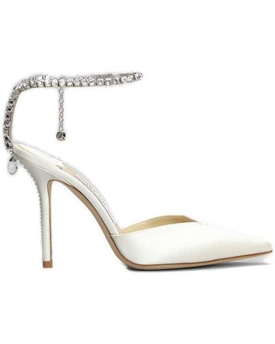 Jimmy Choo Saeda 100 Crystal Embellishment Court Shoes - White