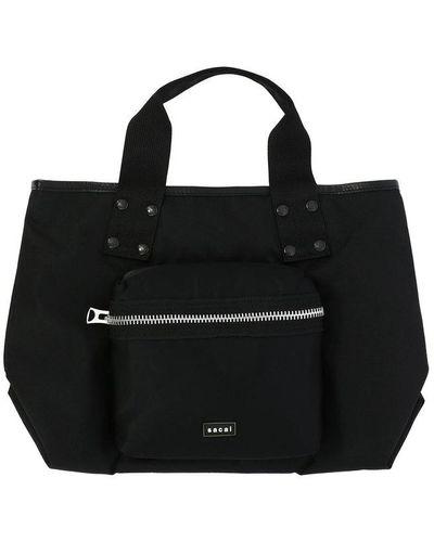 Sacai Logo Detailed Medium Tote Bag - Black