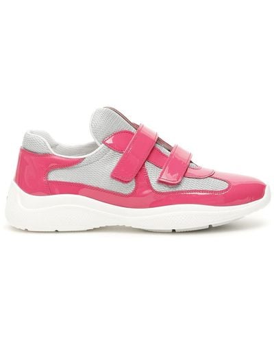 Prada Velcro Strap Contrasting Paneled Sneakers - Pink