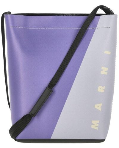 Marni Logo Printed Bicolour Crossbody Bag - Purple