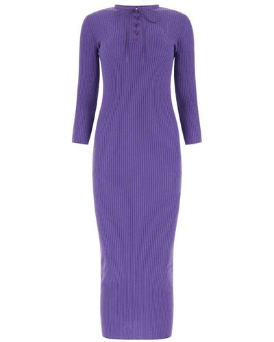 Moschino Ribbed Knitted Midi Dress - Purple
