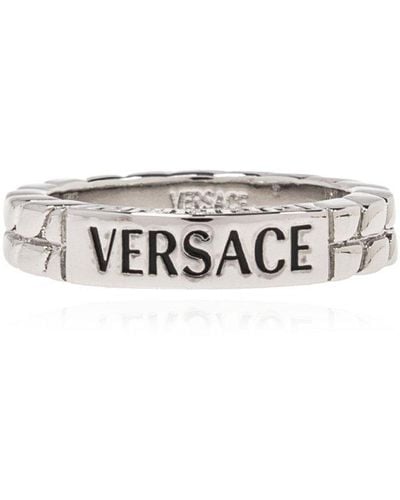 Versace Brass Ring With Logo - White
