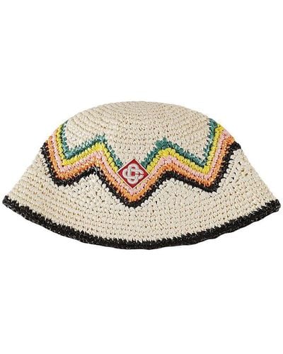 Casablancabrand Logo Patch Zigzag Interrwoven Bucket Hat - White