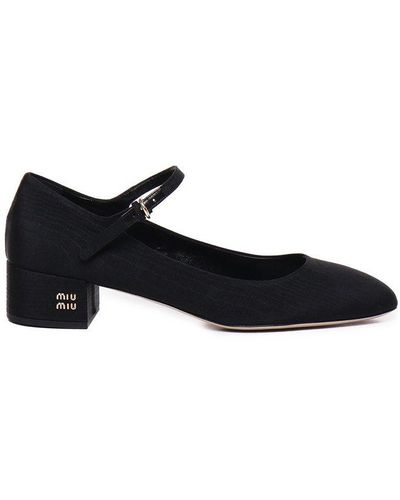 Miu Miu Black Calfskin Mid Heel Pumps