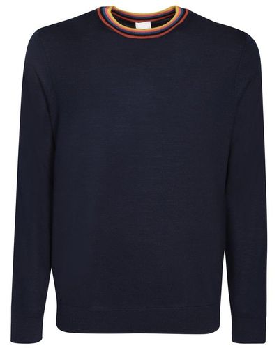 Paul Smith Striped Details Blue Sweater
