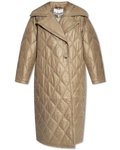 Ganni Quilted Collared Coat - Natural