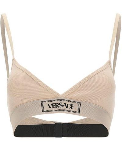 Versace Logo-patch V-neck Bra - White