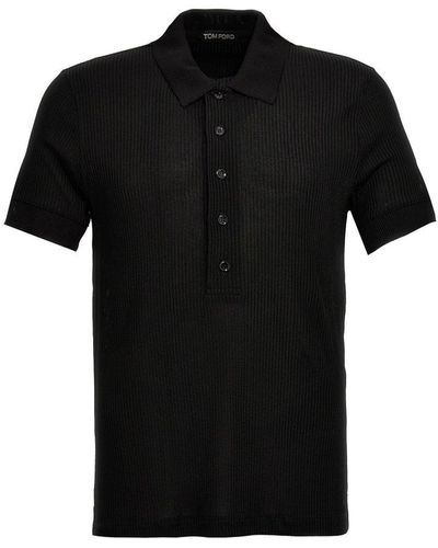 Tom Ford Logo-embroidered Fine Knit Polo Shirt - Black