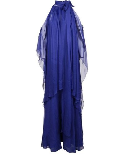 Alberta Ferretti Tied Neckline Layered Dress - Blue