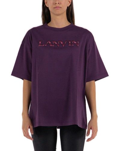 Lanvin Logo Embroidered Crewneck T-shirt - Purple