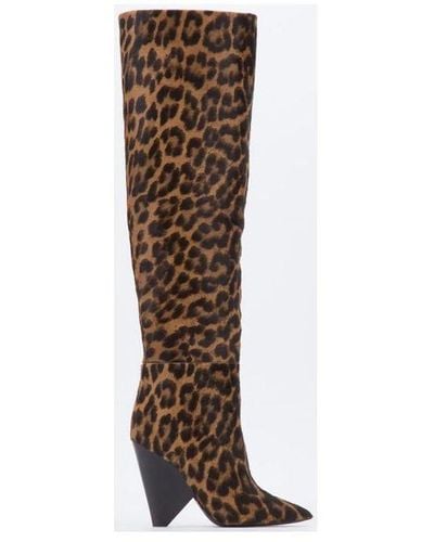 Saint Laurent Leopard Print Knee-high Boots - Brown