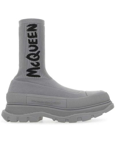 Alexander McQueen Sock Style Logo Print Boots - Grey