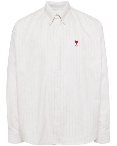 Ami Paris Striped Collared Long-sleeve Shirt - White
