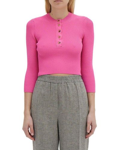 Erika Cavallini Semi Couture Crewneck Ribbed-knit Top - Pink