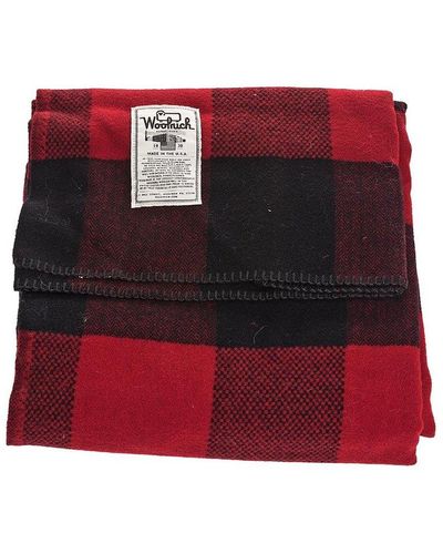 Woolrich Logo Patch Checked Scarf - Red