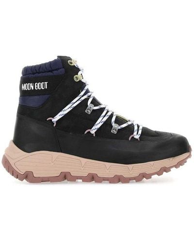 Moon Boot Tech Hiker Round Toe Lace-up Boots - Black