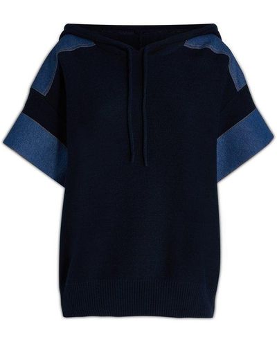 See By Chloé Short Sleeved Hooded Drawsting Knitted Sweater - Blue