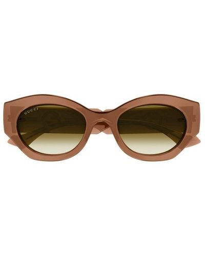Gucci La Piscine Oval-frame Sunglasses - Brown