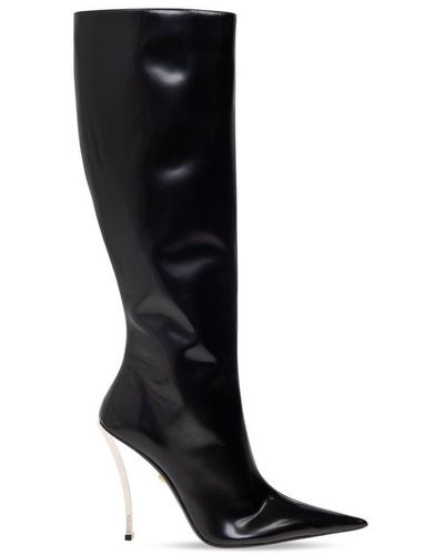 Versace Pin-point Leather Knee-high Boot - Black