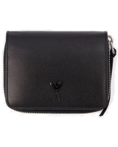 Ami Paris Paris De Coeur Bi-fold Zipped Wallet - Black