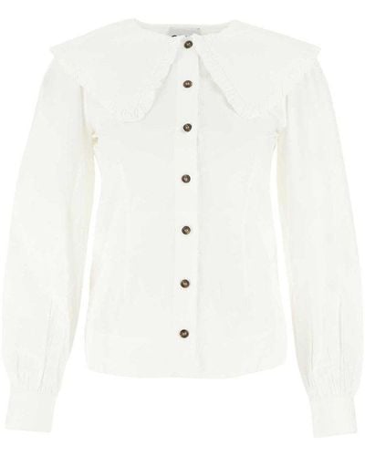 Ganni Cotton Shirt With Oversized Collar - White