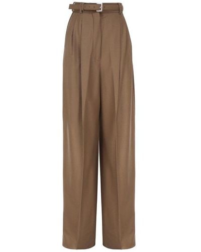 Sportmax Oversized Stretch Wool Trousers - Brown