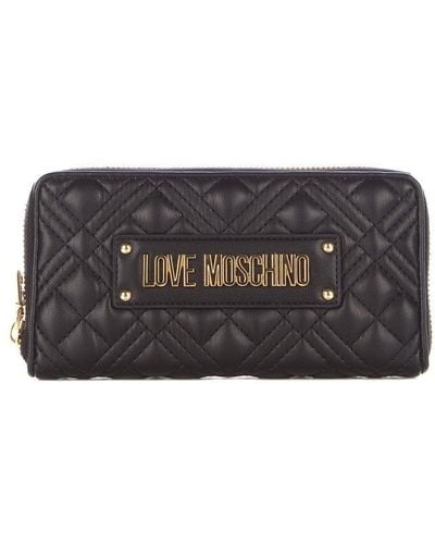 Love Moschino Logo Plaque Quilted Zipped Wallet - Black