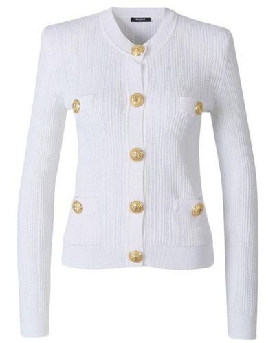 Balmain Button Detailed Cropped Knitted Cardigan - White