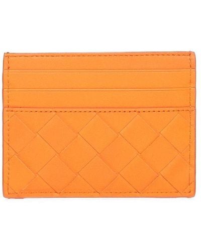 Bottega Veneta Intrecciato Leather Card Holder - Orange